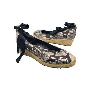 Tory Burch Heather Wedge Espadrilles Ankle Wrap Size 7 Snake Print Shoes